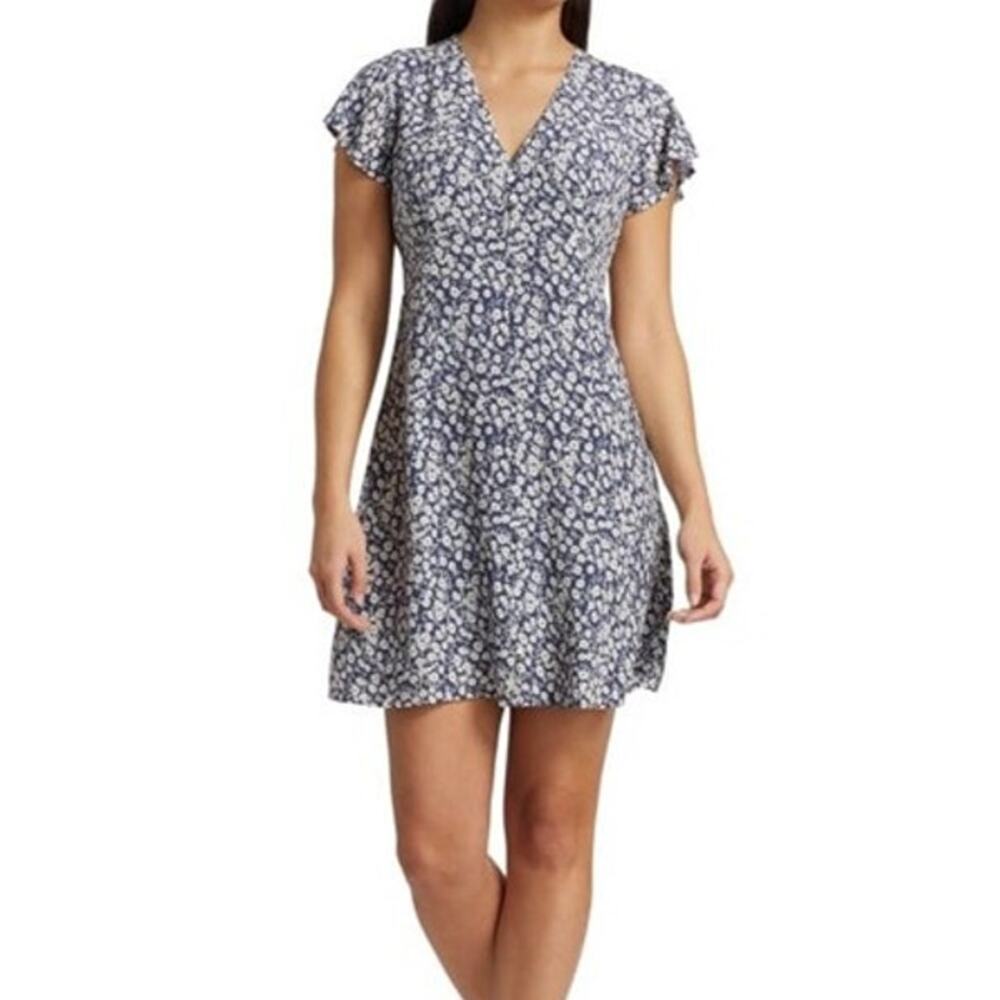 Rails Helena Camella Floral Mini A-Line Dress in Navy/White Size Medium